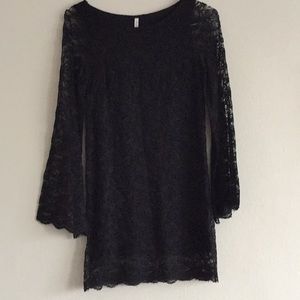 Black Lace Long Sleeve Shift Dress